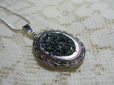 Crushed Opal Locket (man Made) 20  Chain Black • $32.99