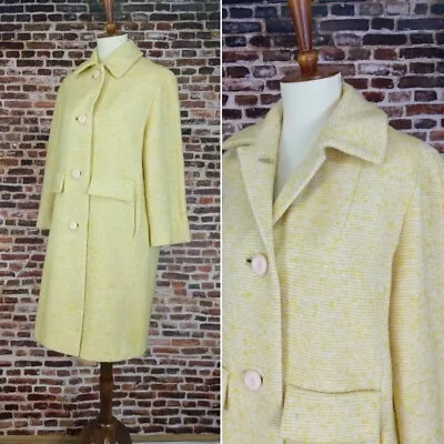 Vintage 60's Women's Coat Yellow Mod Swing Coat Size Small Textured Winter Coat • $50