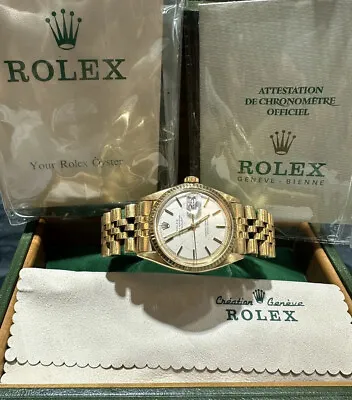 Vintage Rolex Datejust 1601 Full 18k Yellow Gold Watch Original Papers Box RARE • $14950