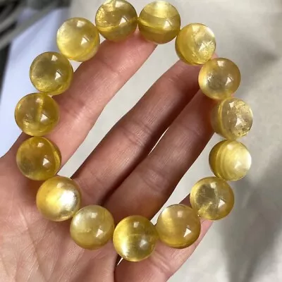 Natural Gold Lepidolite Quartz Women Men Kunzite Round Bead Bracelet 15mm AAAA • $97.02