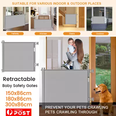 1.5/1.8/3M Retractable Safety Gate Guard Children Baby Pet Dog Stair Doorways AU • $52.99