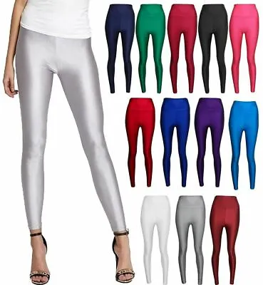 UK Women Ladies American High Waisted Shiny Disco Wet Look Leggings Dancing Pant • $13.04