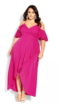 City Chic Ladies Elegant Wrap Maxi Dress Sizes 14 18 XS Medium Colour Shock Pink • $39.99