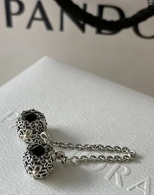 Retired PANDORA Sterling Silver Two Tone Daisy Clip Safety Chain BNIB 790864-05 • £150