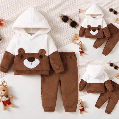 Toddler Baby Boys 2Pcs Tracksuit Set Teddy Bear Hoodie Top Pants Outfits Set UK • £2.99