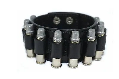 Heavy Metal Men's Black .38 Caliber Bullet Leather Bracelet Bullets Not Included • $64.99