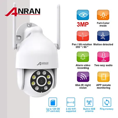 £28.04 • Buy ANRAN 3MP WIFI IP Video Camera Wireless Outdoor PTZ CCTV Security IR Floodlight