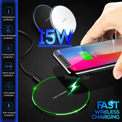 $13.99 • Buy 15W/10W Qi Fast Charging Wireless Charger Pad Mat For IPhone Samsung Google Oppo