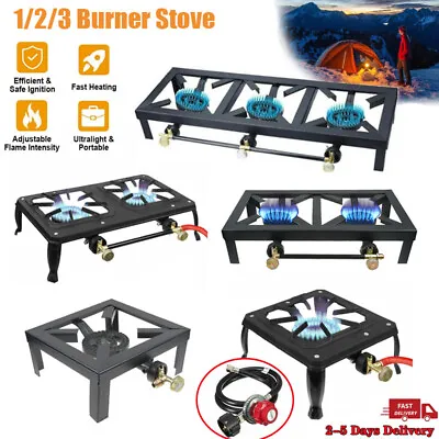 $33 • Buy Camp Stove Single Double Three Gas Burners Iron Propane LPG Outdoor BBQ Cooker
