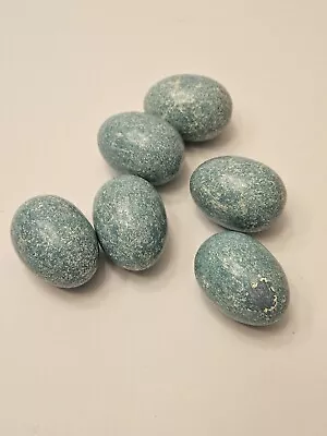 6 Vintage Wooden Blue Speckled 1.75  Eggs Easter Spring Decor • $19.95