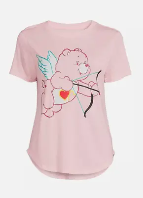 $9.90 • Buy Care Bears Junior's Knit Pink T-Shirt Cupid Love-a-lot Bear Heart Valentines NEW
