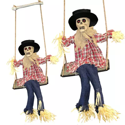 Hanging Scarecrow Animated Halloween Prop Sound Activated Moving Led Eyes Creepy • £16.99