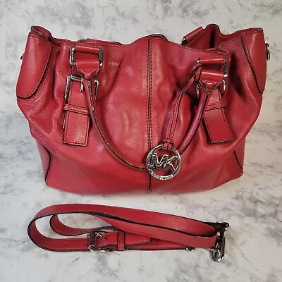 Michael Kors Brookville Red Leather Drawstring Double Handle Satchel Tote Bag • $100