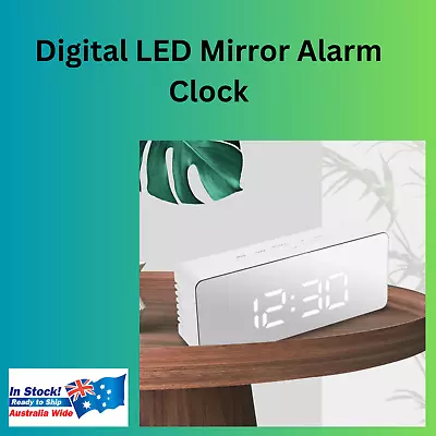 $22.58 • Buy Digital Bedside LED Mirror Alarm Clock Temperature LED Light Table Time Clock AU