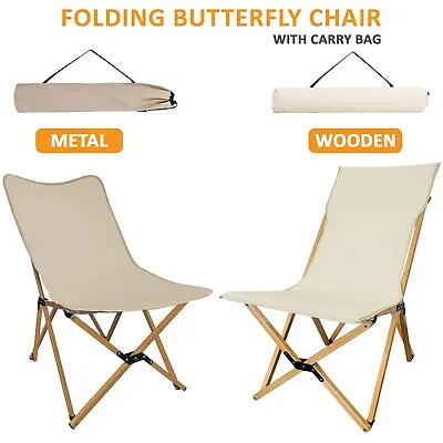Folding Camping Chair Portable Butterfly Canvas Chair For Adults Up To 150kg • £18.85
