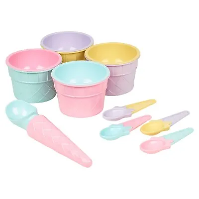 Ice Cream Bowls With Spoons Scoop 9 Piece Serving Set Dessert Cups Party Dishes • £10.95