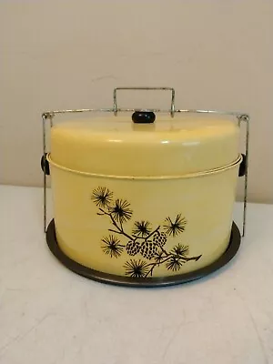 Vintage Tin Metal Cake & Pie Carrier Tote Keeper Flowers Mid Century Yellow  • $40