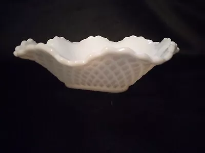 Milk Glass Ruffled Edge Diamond Cut Pattern Square Bowl  • $8