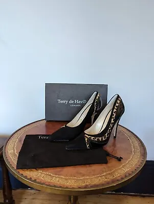 £110 • Buy Terry De Havilland Swirl Leopard And Black Stiletto Court Shoes Size 7uk 40 Eu