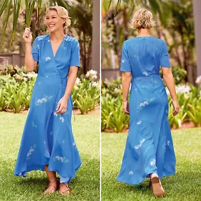 NEXT Emma Willis Dress Size 10 Printed Wrap Blue Floral Maxi NEW  & FLAWED • $19