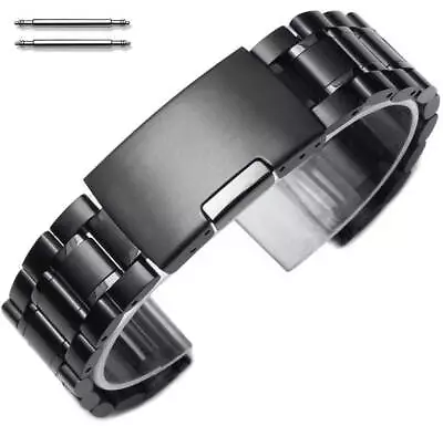 Steel Bracelet 19mm 21mm 23mm Black Metal Replacement Watch Band Strap 5016 • $18.95