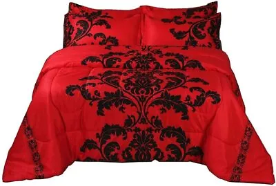 $90.31 • Buy A Nice Night Paisley Black Flower Comforter Set Bed-in-a-Bag,Queen (Red)