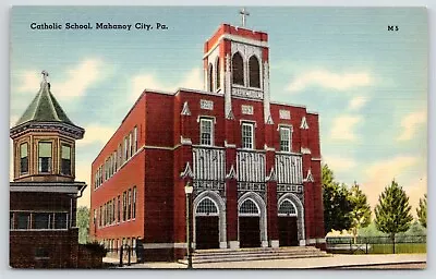 Mahanoy City Pennsylvania~Catholic Parochial School~Iron Fence~1940 Linen PC • $6