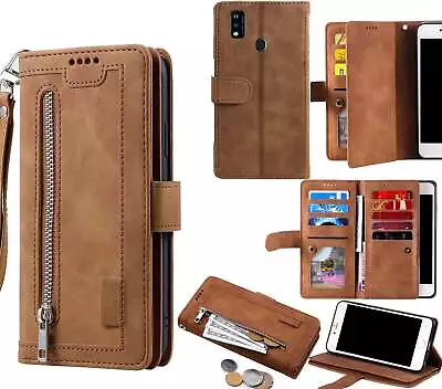 Zte Blade A51 All In One Suede Wallet Case Front Zip Pocket Lanyard • $13.50