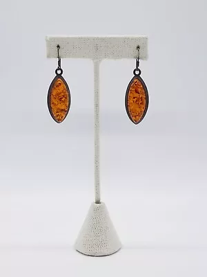 Vintage Sterling Silver Baltic Amber Gemstone Over Teardrop Dangle Earrings 925 • $45