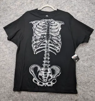 $12.88 • Buy Celebrate Halloween T-Shirt Mens Black Skeleton Rib Cage Short Sleeve New