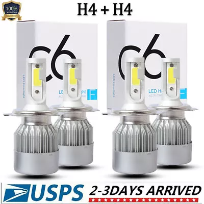 4PCs H4 9003 LED Headlight Hi/Lo Beam Conversion Kit 6500K White Bulbs 720000LM • $17.99