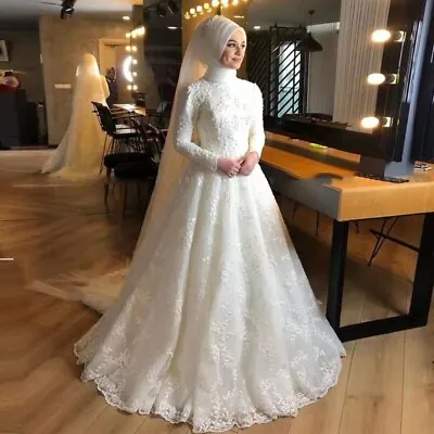 2024 Bride Wedding Dress  Women Off-white Bridal Gown Muslim Princess Frocks • $136.66