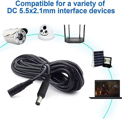 Power Extension Cable For 12V DC 3m 6m 9m CCTV LED & Adapters 2.1mm*5.5mm Jack • £6.29
