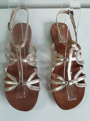 Love Label Gold Leather Strappy Cage Gladiator Flat Sandals UK 4 • £15