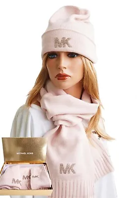 Michael Kors Set Hat Scarf Gloves Gift Box P. Blush Glitter New • $106.88