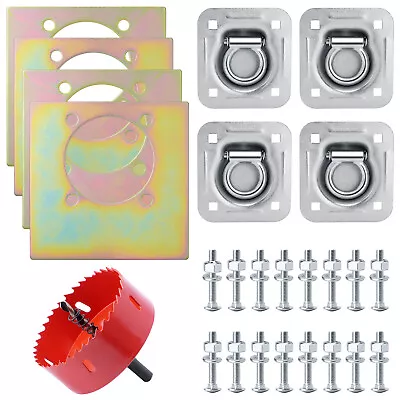 4pcs Square D-Ring Recessed 6000 Lb. Tie Down Backing Plate &Hole Saw Drill A+ • $44.99