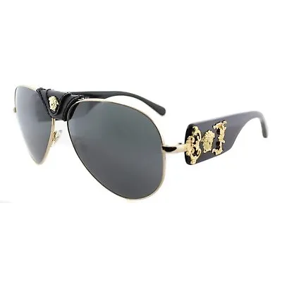 Versace VE2150Q - 100287 Gold/Black Aviator Sunglasses 62mm • $139.99