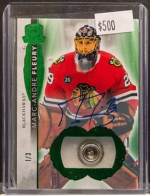 MARC-ANDRE FLEURY 2021 Upper Deck The Cup Green Button Patch On Card Auto 1/3 • $155.05