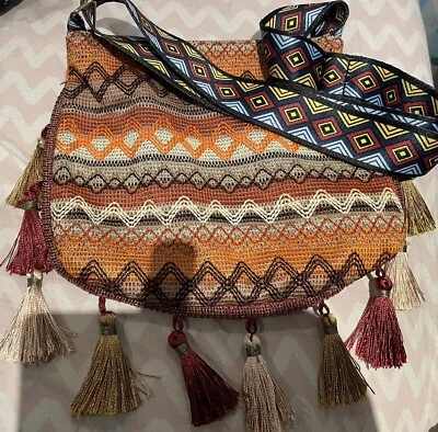 £5.50 • Buy Handbag ,shoulder Bag, Boho, Tassels, Orange,contrast Strap.new