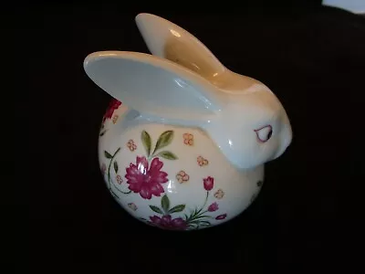 Midcentury Ceramic Rabbit Figurine Cotton Ball Dispenser Label Rice 3.75 H Japan • $38