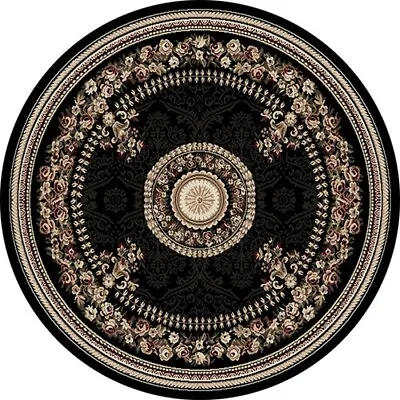 BLACK FRENCH ORIENTAL AREA RUG 8X8 ROUND Persien 023 - ACTUAL 7' 10  X 7' 10  • $99.99