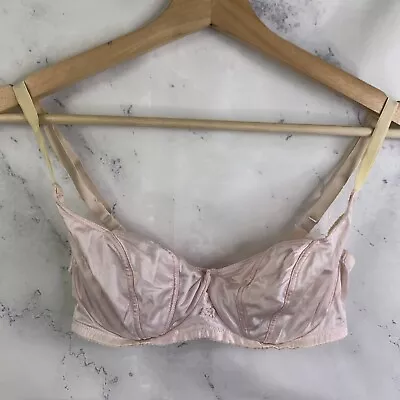 Christian Dior Vintage Bra Sz 34C Pink & Satin Underwire Balconette Bra 90s • $24