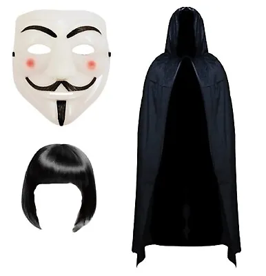 V Vendetta Guy Fawkes Fancy Dress Costume Set For Adults Cape WIg Mask Halloween • £5.99