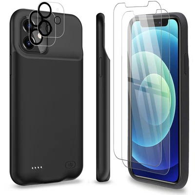 $63.64 • Buy 6500mAh Portable Battery Case+2x Screen& 2x Lens Glass Film For IPhone 12/12 Pro