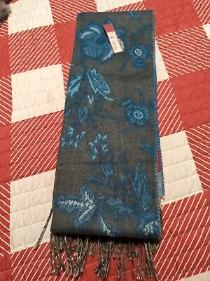  FLORAL PRINT MERONA Scarf Winter Spring Fall FRINGES 11.5 WIDE NWT • $6