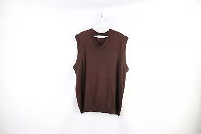 Vintage 90s Streetwear Mens Size Large Blank Knit V-Neck Sweater Vest Brown • $44.95