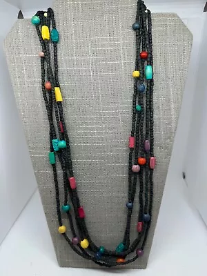 African Vintage  BOHO Bohemian Black And Multi Colored Wood Beads Necklace • $30