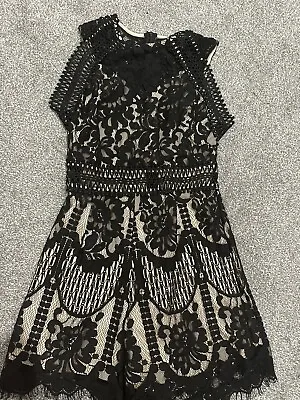 Womens Pretty Little Thing Black Lace Jumpsuit Going Out Party Size 12 • £10