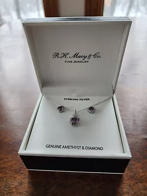 R.H. Macy CO Fine Jewelry Genuine Amethyst & Diamond Necklace Set • $40