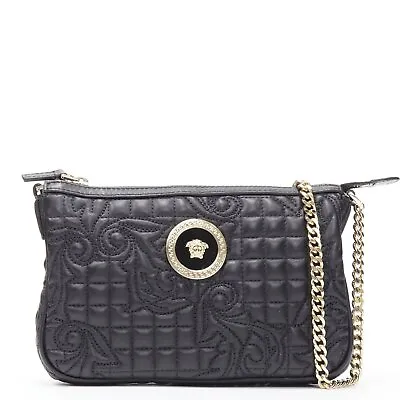 VERSACE Vanitas Quilted Black Baroque Gold Medusa Metal Chain Crossbody Bag • $798